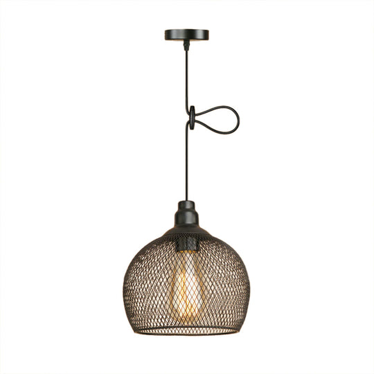 Industrial Wire Mesh Metal Pendant Light - Adjustable Height Black Finish