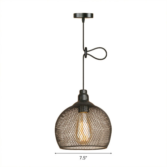 Industrial Black Wire Mesh Pendant Light With Height Adjustable Hanging Lamp For Dining Room