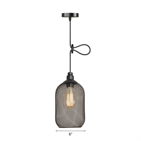 Industrial Wire Mesh Metal Pendant Light - Adjustable Height Black Finish