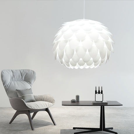 Modern Squama Pendant Light - Arc Deco Design White Plastic Ideal For Bedroom 12/16 Width