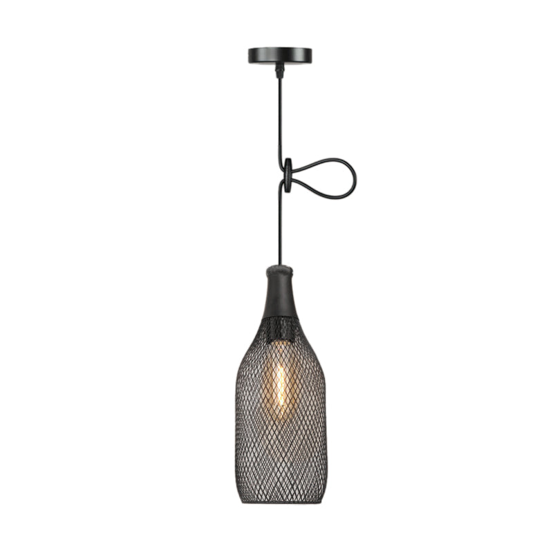 Industrial Wire Mesh Metal Pendant Light - Adjustable Height Black Finish / C