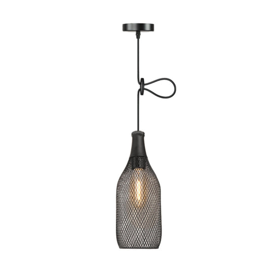 Industrial Wire Mesh Metal Pendant Light - Adjustable Height Black Finish / C