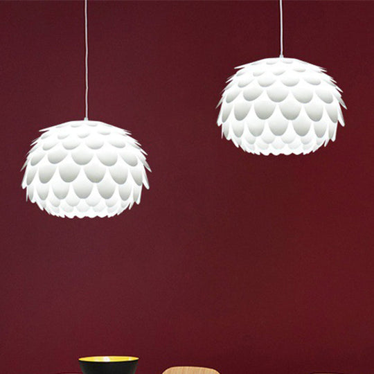 Modern Squama Pendant Light - Arc Deco Design White Plastic Ideal For Bedroom 12/16 Width