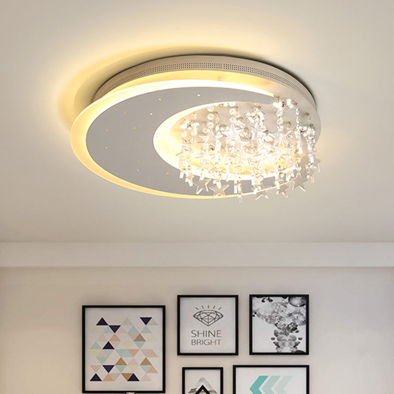 Crystal Deco Led Flushmount Ceiling Light For Kids Bedroom - Modern & White