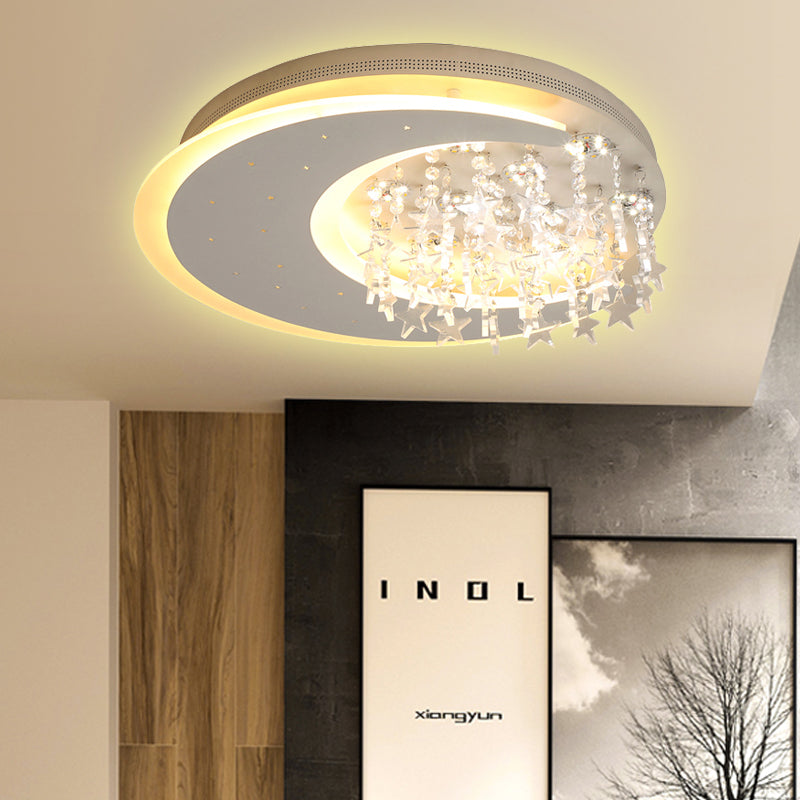 Crystal Deco Led Flushmount Ceiling Light For Kid’s Bedroom - Modern & White