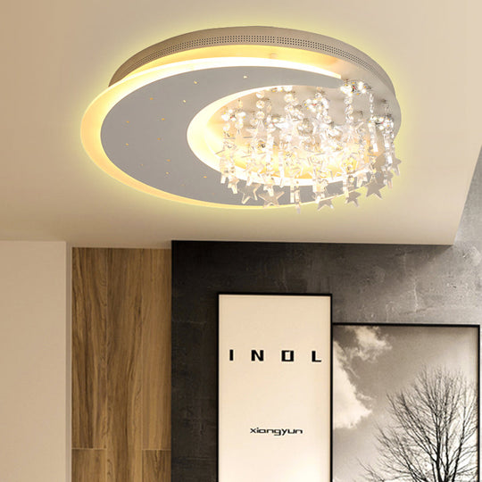 Crystal Deco Led Flushmount Ceiling Light For Kids Bedroom - Modern & White