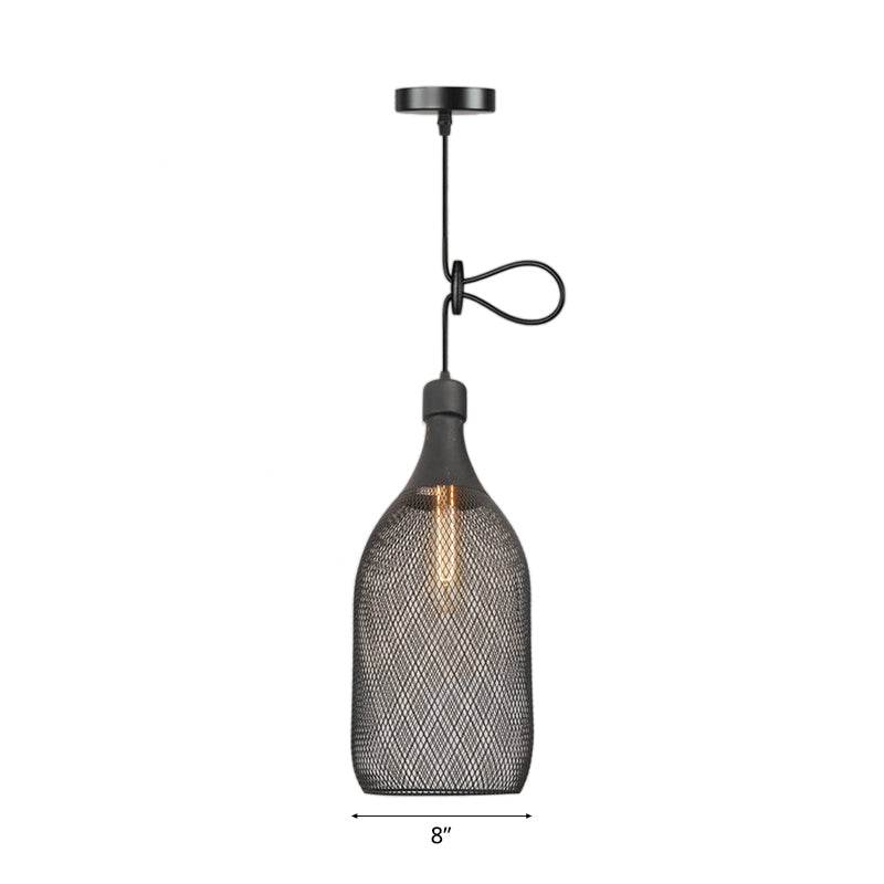 Industrial Black Wire Mesh Pendant Light With Height Adjustable Hanging Lamp For Dining Room