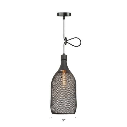 Industrial Black Wire Mesh Pendant Light With Height Adjustable Hanging Lamp For Dining Room