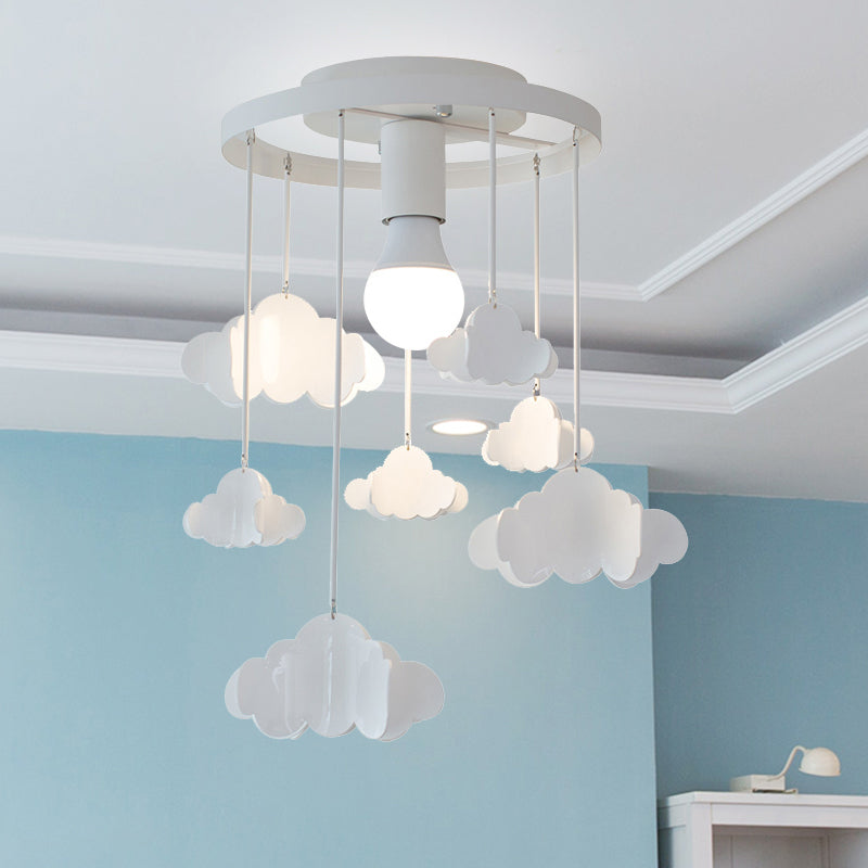Floating Cloud Ceiling Mount Light - White Metallic Lamp For Baby Room