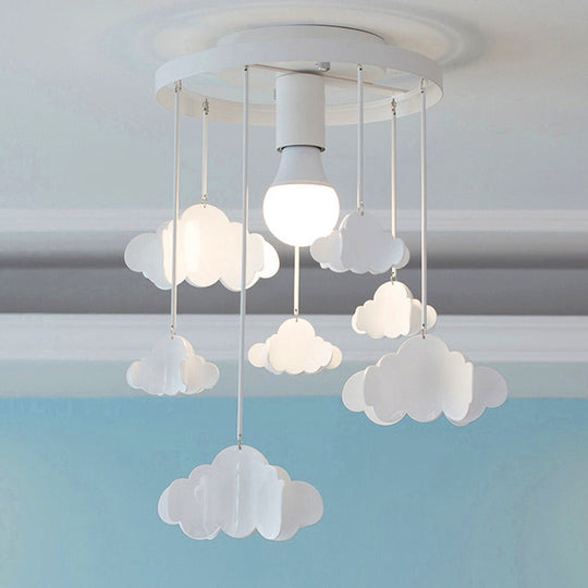 Floating Cloud Ceiling Mount Light - White Metallic Lamp For Baby Room