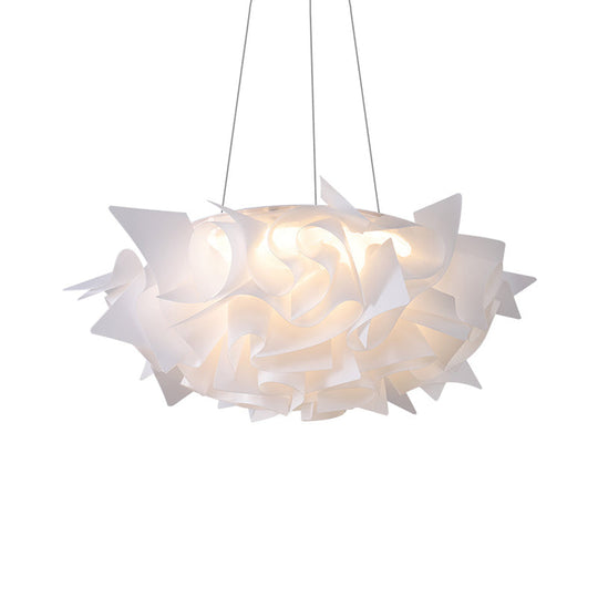 Flower Design Acrylic Dome Pendant Light - Modern Ceiling Fixture In White/Brown