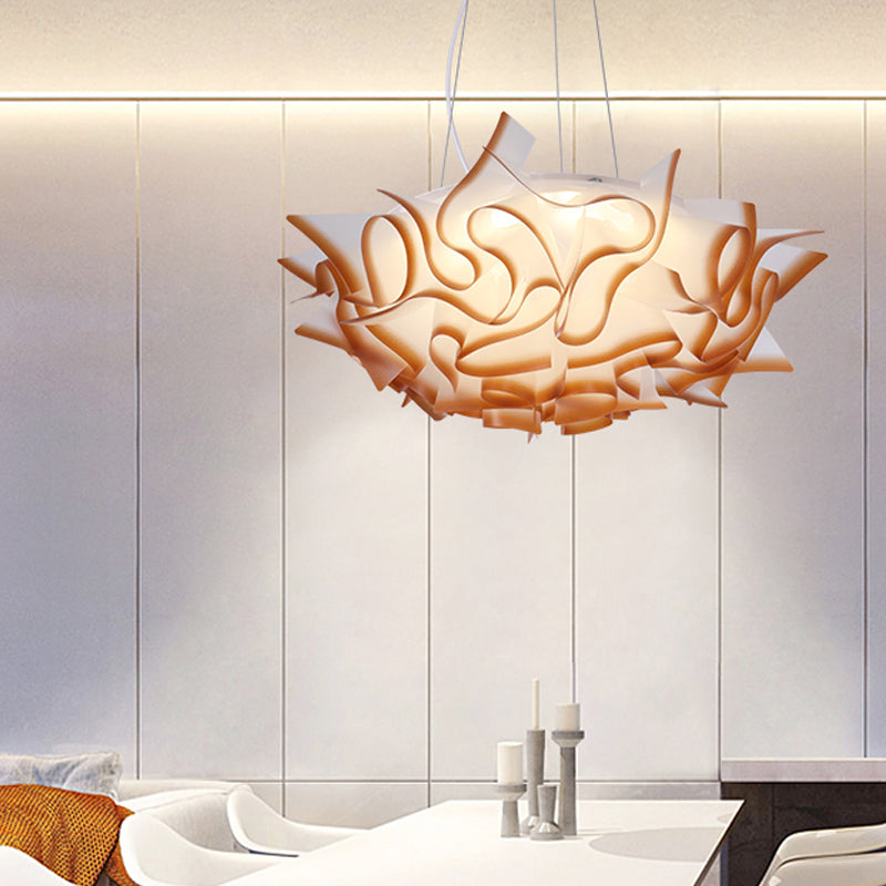 Modern Acrylic Dome Pendant Light - White/Brown 1-Light Ceiling With Flower Design Brown
