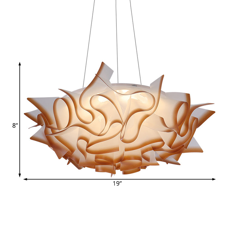 Modern Acrylic Dome Pendant Light - White/Brown 1-Light Ceiling With Flower Design