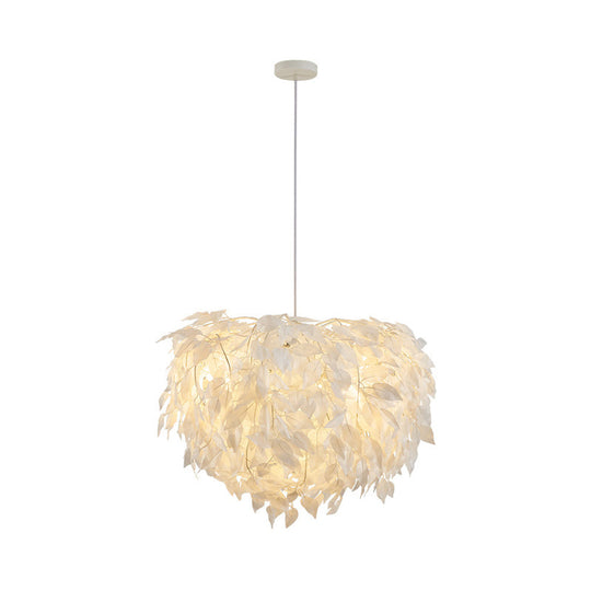 Modern Fabric White Leaf Pendant Lamp - 1 Light Bedroom Hanging Fixture 19.5’/23.5’/27.5’ Wide