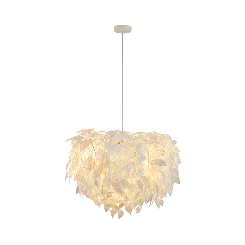 Modern White Leaf Pendant Lamp 1-Light Fabric Hanging Light For Bedroom - 19.5/23.5/27.5 Wide