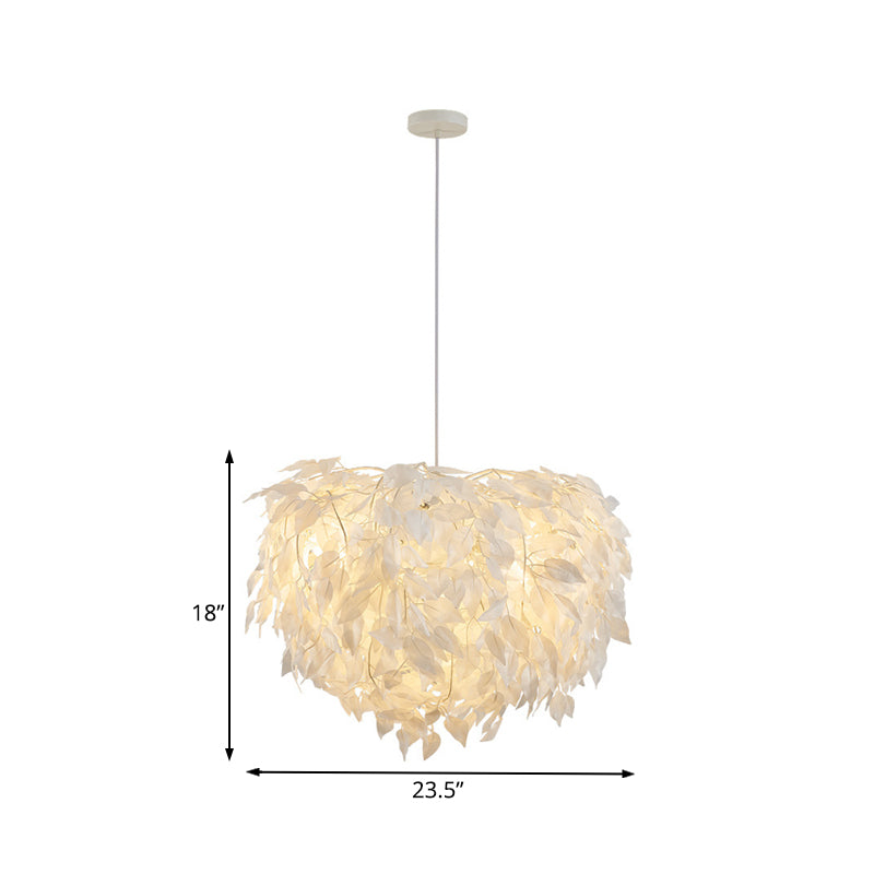 Modern Fabric White Leaf Pendant Lamp - 1 Light Bedroom Hanging Fixture 19.5’/23.5’/27.5’ Wide
