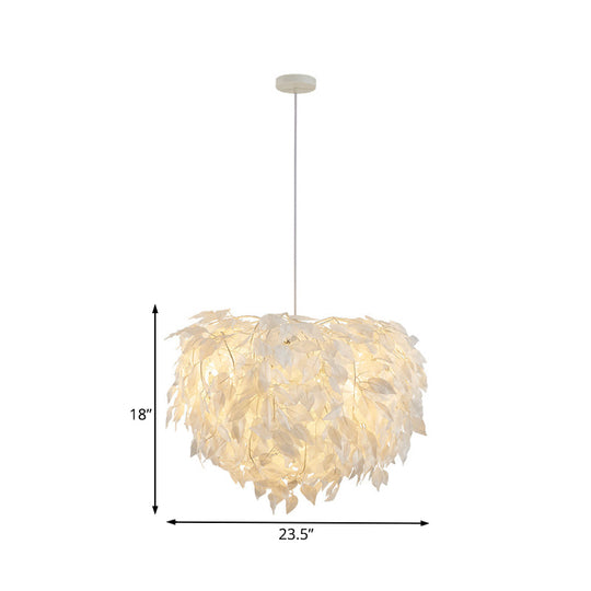 Modern Fabric White Leaf Pendant Lamp - 1 Light Bedroom Hanging Fixture 19.5’/23.5’/27.5’ Wide