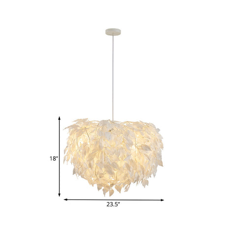 Modern White Leaf Pendant Lamp 1-Light Fabric Hanging Light For Bedroom - 19.5/23.5/27.5 Wide