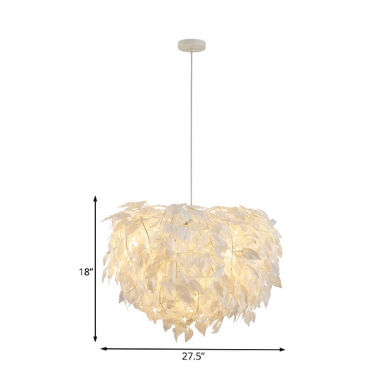 Modern Fabric White Leaf Pendant Lamp - 1 Light Bedroom Hanging Fixture 19.5’/23.5’/27.5’ Wide
