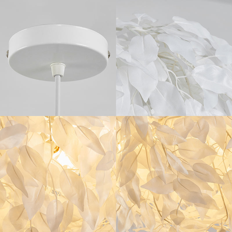 Modern White Leaf Pendant Lamp 1-Light Fabric Hanging Light For Bedroom - 19.5/23.5/27.5 Wide