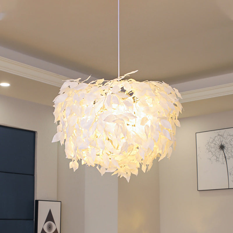 Modern White Leaf Pendant Lamp 1-Light Fabric Hanging Light For Bedroom - 19.5/23.5/27.5 Wide / 23.5