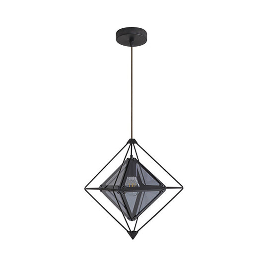 Contemporary 1-Light Pendant With Amber/Smoke Gray Glass Shade - Polygon Ceiling Lamp Black/Gold