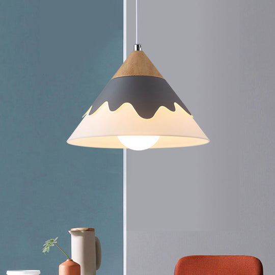 Modern Metal Cone Hanging Pendant Light Fixture | 1-Light White/Gray/Black Ideal For Dining Room