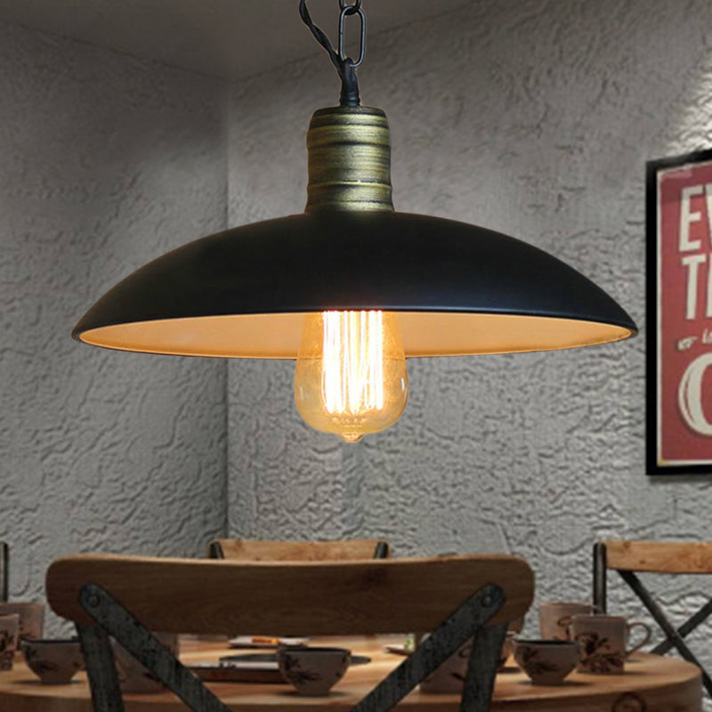 Metallic Black Ceiling Light Bowl Shade - Retro Style With Hanging Chain / 10