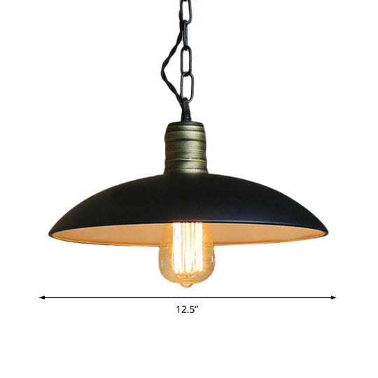 Retro Style Metallic Black Ceiling Light With Bowl Shade And Hanging Chain - 10’/12.5’ W 1 Bulb