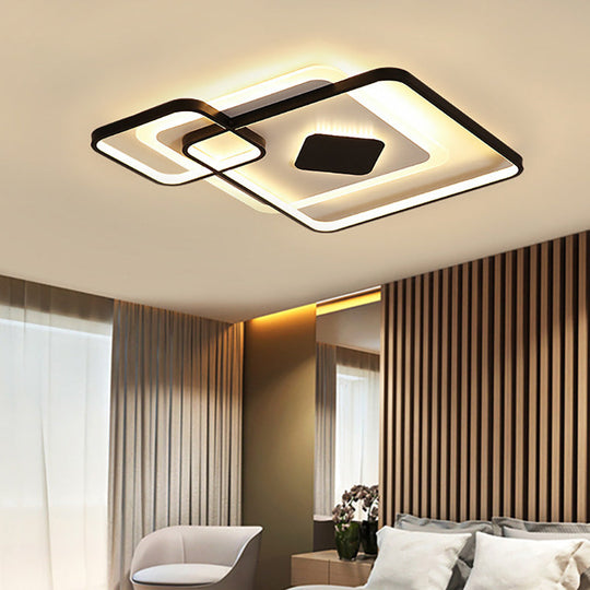 Geometric Metal Led Ceiling Light - Black Flush Mount In White/Warm 16.5’/19.5’/23.5’ Wide