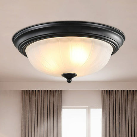 Traditional Dome Shaped Frosted Ribbed Glass Flushmount Ceiling Light - Set Of 3 Bulbs For Bedroom