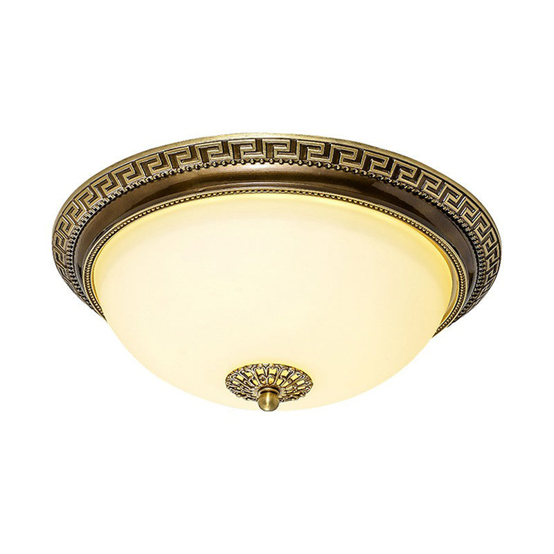 Rustic Cream Glass & Brown Led Flush Ceiling Light Fixture For Living Room Bowl Shade Design