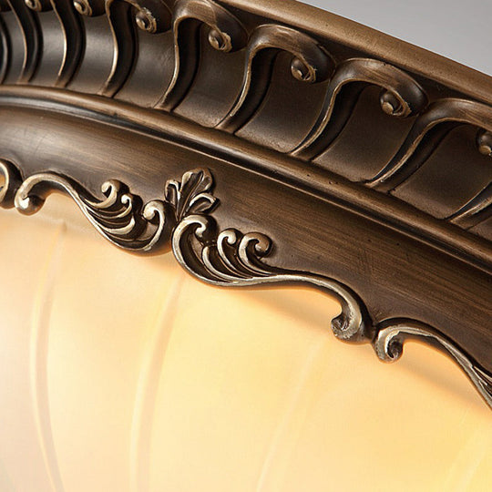 Classic Brown Ribbed Glass Dome Flush Mount Lighting Fixture - 3 Heads Ideal For Bedroom