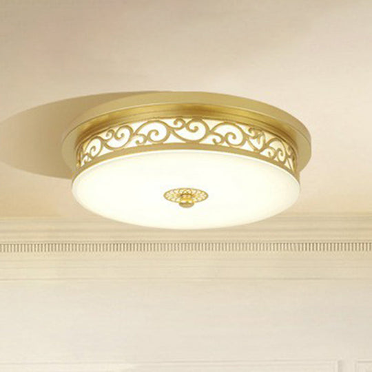 Vintage Frosted Glass Drum Led Ceiling Light - Flush Mount For Living Room