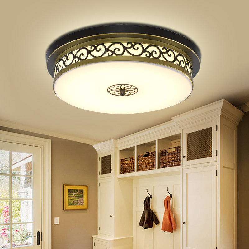 Retro Acrylic Flush Mount Ceiling Light - Brown - Black Shaded Single Bedroom Lighting