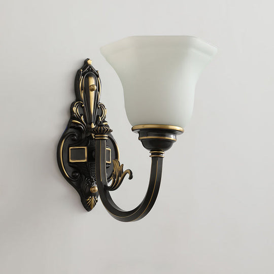 Rustic Brass Wall Lamp With Frost Glass Bell Shade - Ideal For Living Room Lighting