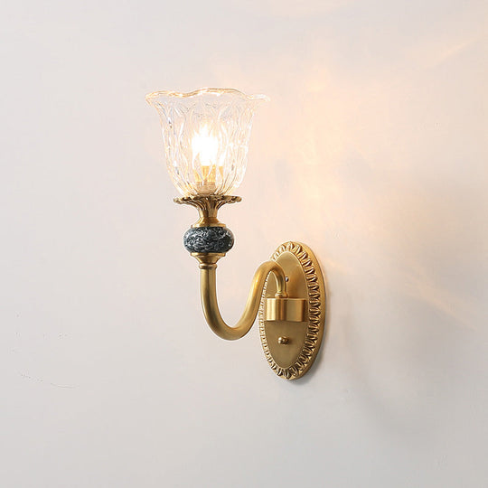 Gold Ripple Glass Wall Light - Ruffled Classic Fixture For Corridor