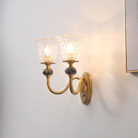 Gold Ripple Glass Wall Light - Ruffled Classic Fixture For Corridor