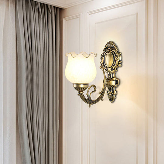 Classic Flower Wall Mount Light With Frost Glass And Ruffle Trim For Corridor 1 / Bronze