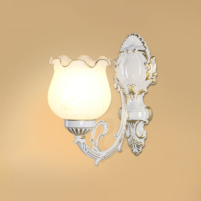 Classic Flower Wall Mount Light With Frost Glass And Ruffle Trim For Corridor