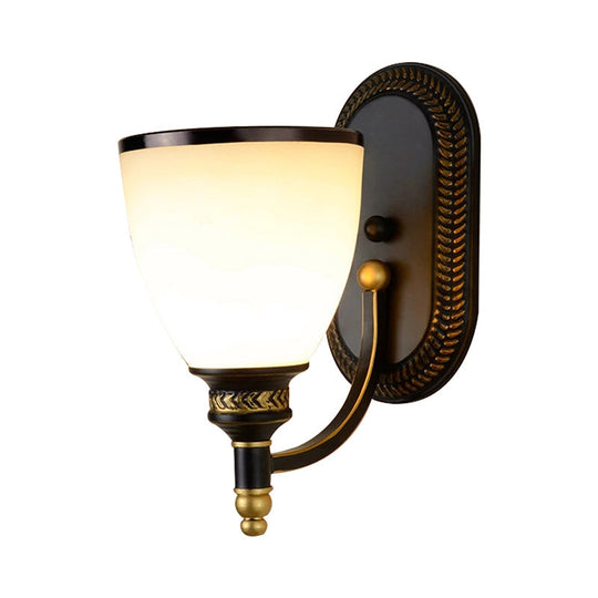Black Rustic Wall Lamp With Bell-Shaped White Frost Glass Ideal For Living Room Lighting