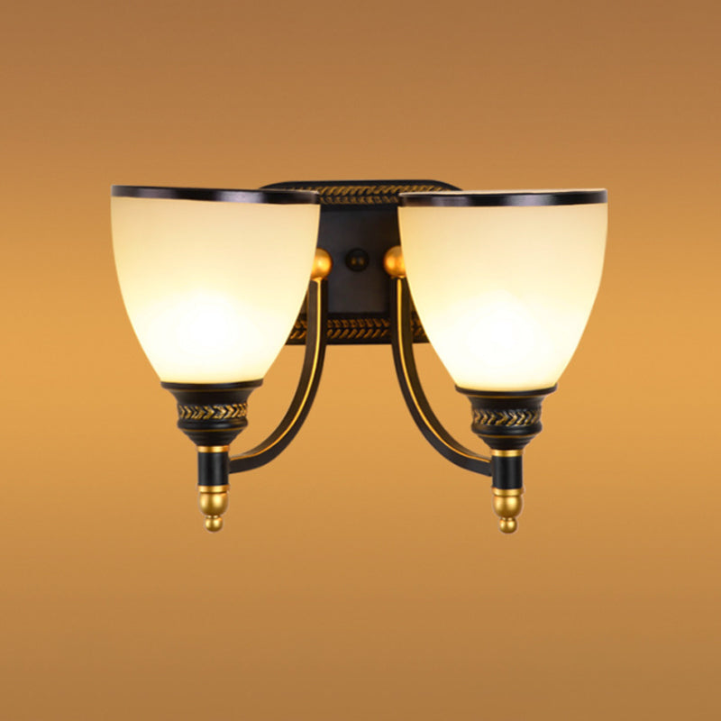 Black Rustic Wall Lamp With Bell-Shaped White Frost Glass Ideal For Living Room Lighting