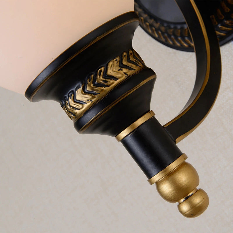 Black Rustic Wall Lamp With Bell-Shaped White Frost Glass Ideal For Living Room Lighting