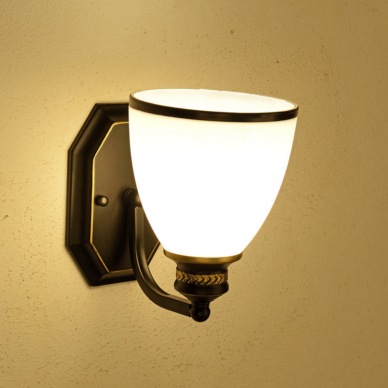 Classic Cream Glass Wall Sconce - Bell Shape Black Light For Living Room
