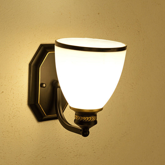 Classic Cream Glass Wall Sconce - Bell Shape Black Light For Living Room