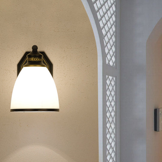 Classic Cream Glass Wall Sconce - Bell Shape Black Light For Living Room