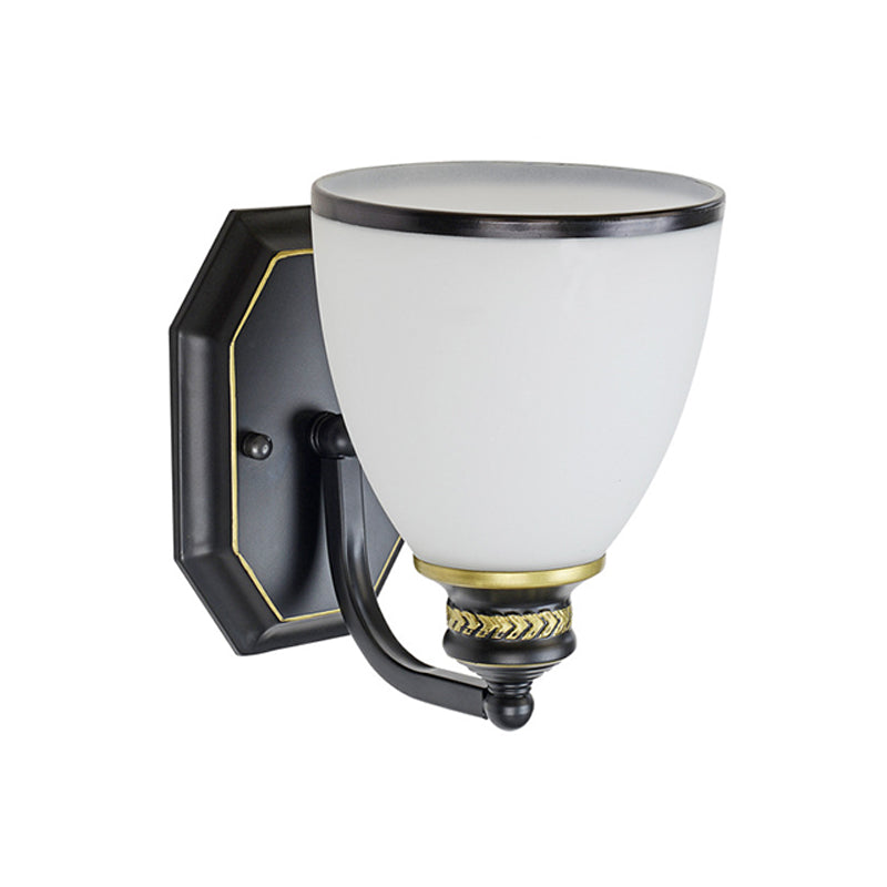 Classic Cream Glass Wall Sconce - Bell Shape Black Light For Living Room