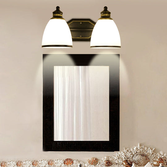 Classic Cream Glass Wall Sconce - Bell Shape Black Light For Living Room 2 /