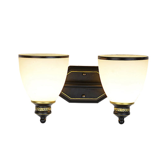 Classic Cream Glass Wall Sconce - Bell Shape Black Light For Living Room