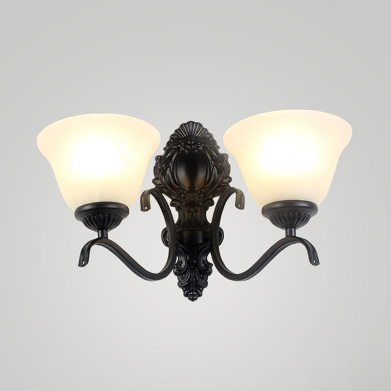 Traditional Black Wall Mount Light With Cream Glass Flared Shape Fixture For Living Room 2 / C
